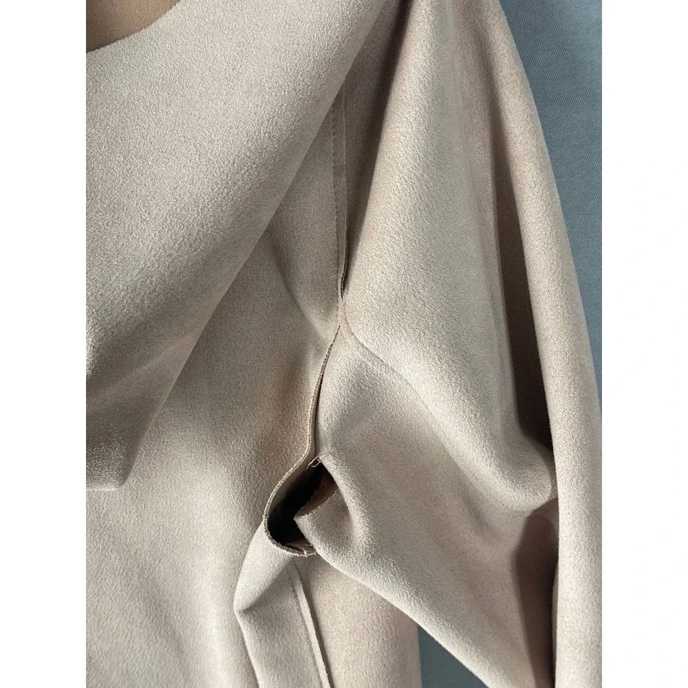 Zara Coat Women's‎ Faux Suede Trench Cream Beige Belted Mid Length Hooded Sz S